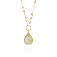 Elegant large pear-cut rutilated quartz necklace featuring unique golden inclusions for a distinctive and timeless look.