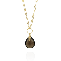 Elegant large pear-cut smoky quartz necklace in a refined setting, perfect for a sophisticated and timeless look.