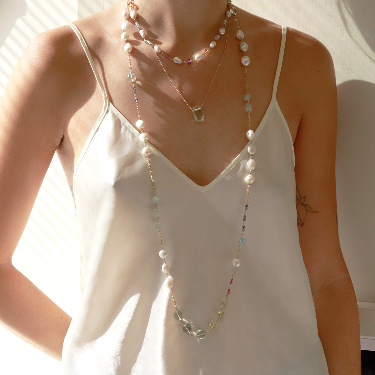 Pearl and Gem Long Necklace