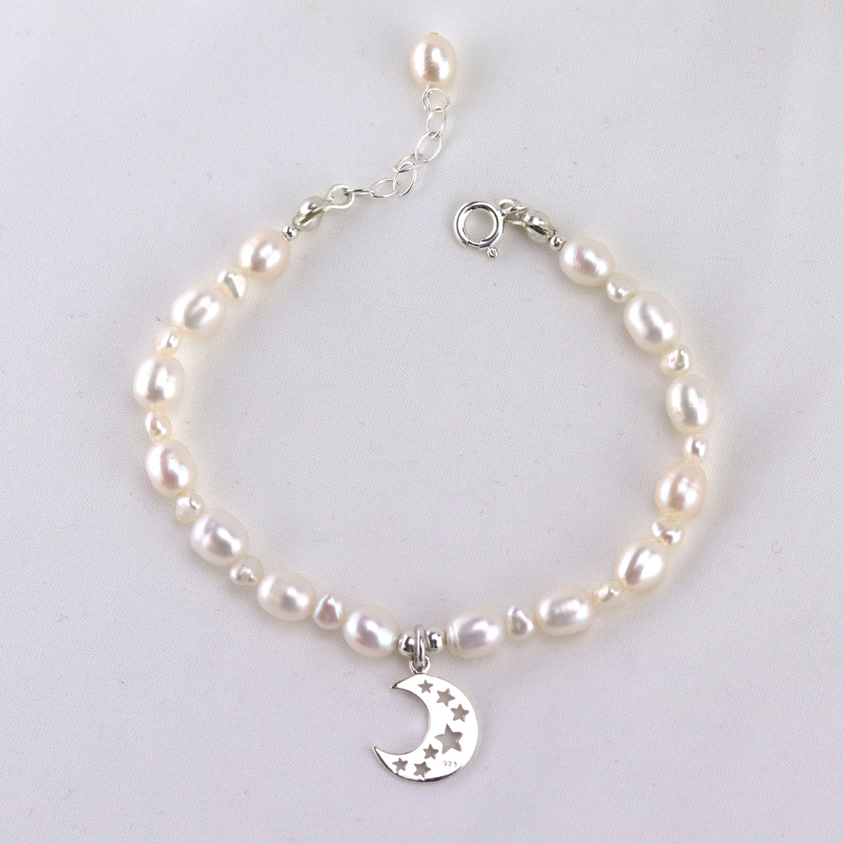Pearl Bracelet with Silver Moon Charm
