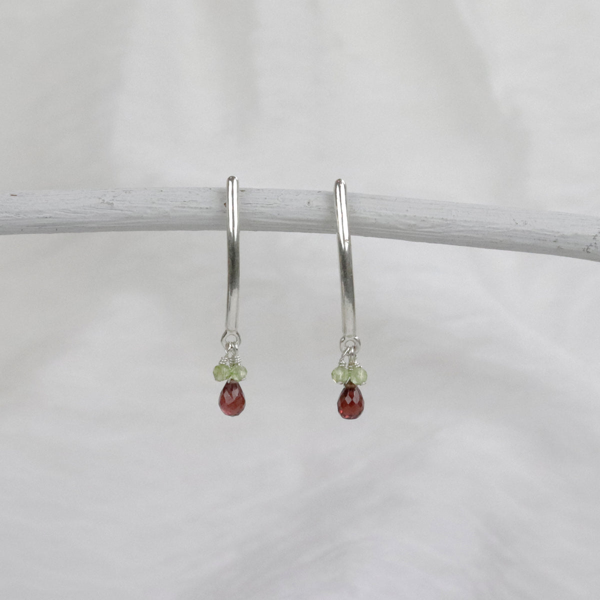 Garnet Drop Stick Earrings