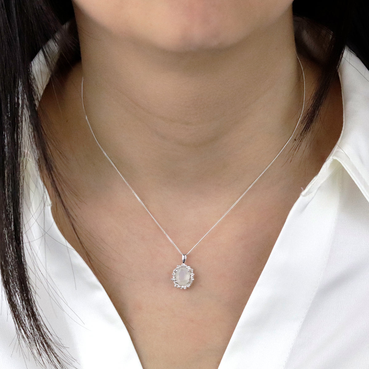 White Chalcedony Sunflower Pendant