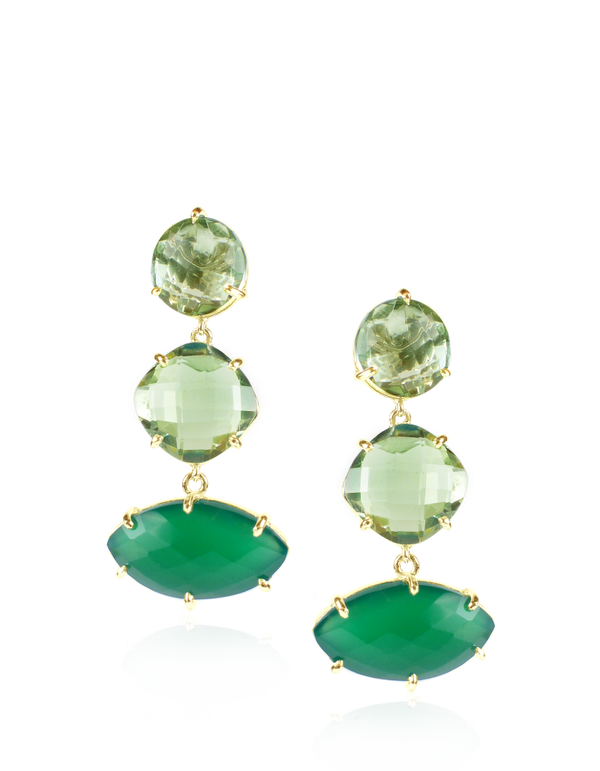 Green Amethyst and Green Onyx Statement Earrings