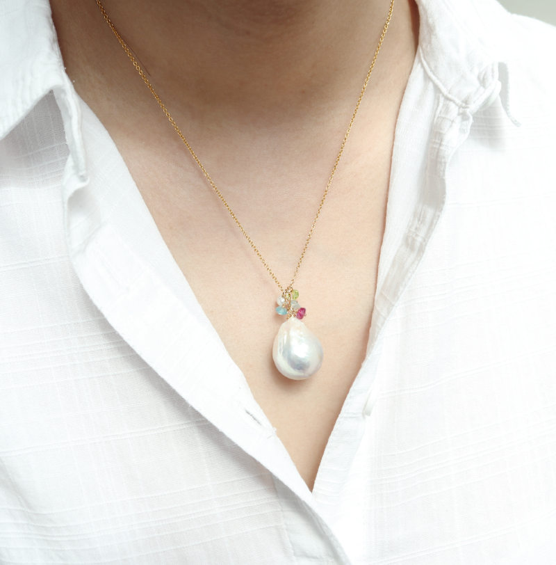 Nucleated Baroque Pearl Cluster Pendant Necklace