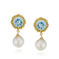 Pearl and Blue Topaz Earrings