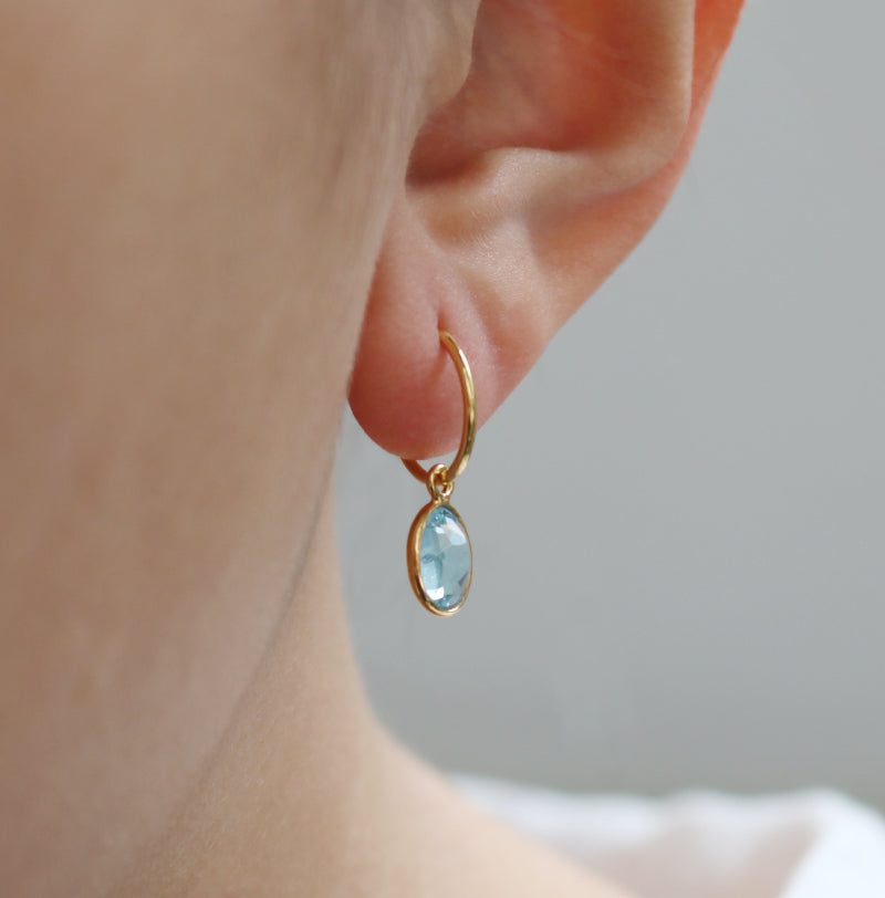 Oval Faceted Gem Drop Hoop Earrings