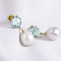 Cushion Cut Stone & Pearl Drop Earrings