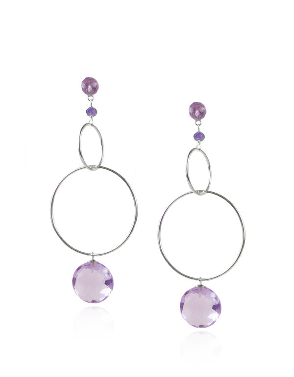 Amethyst Circle Drop Earrings