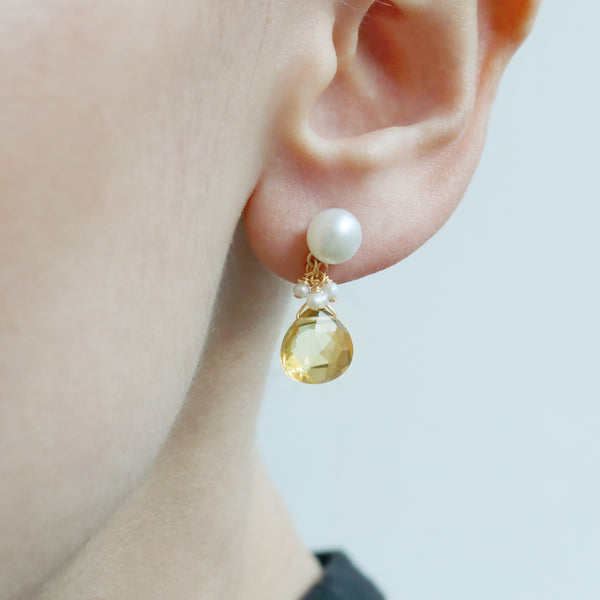 Pearl & Heart Gemstone Drop Earrings