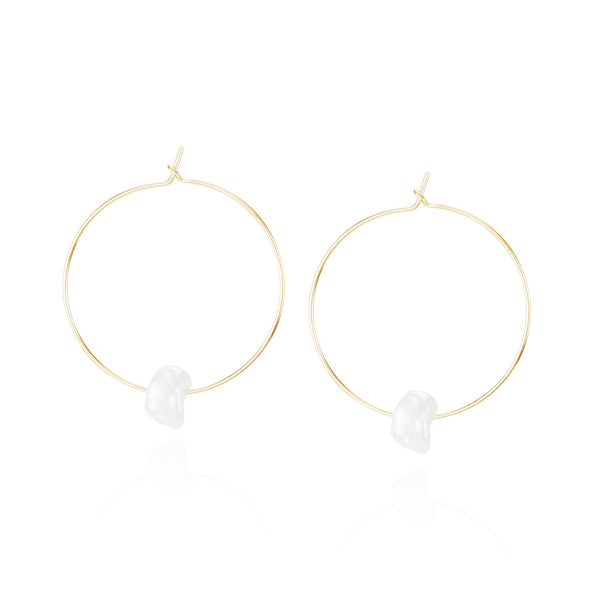 White Pearl Hoop Earrings