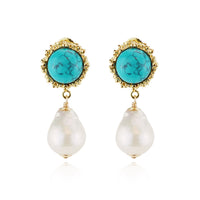 Textured Cabochon & Pearl Drop Earrings