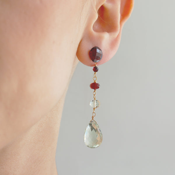 Mismatched Studs & Green Amethyst Earrings