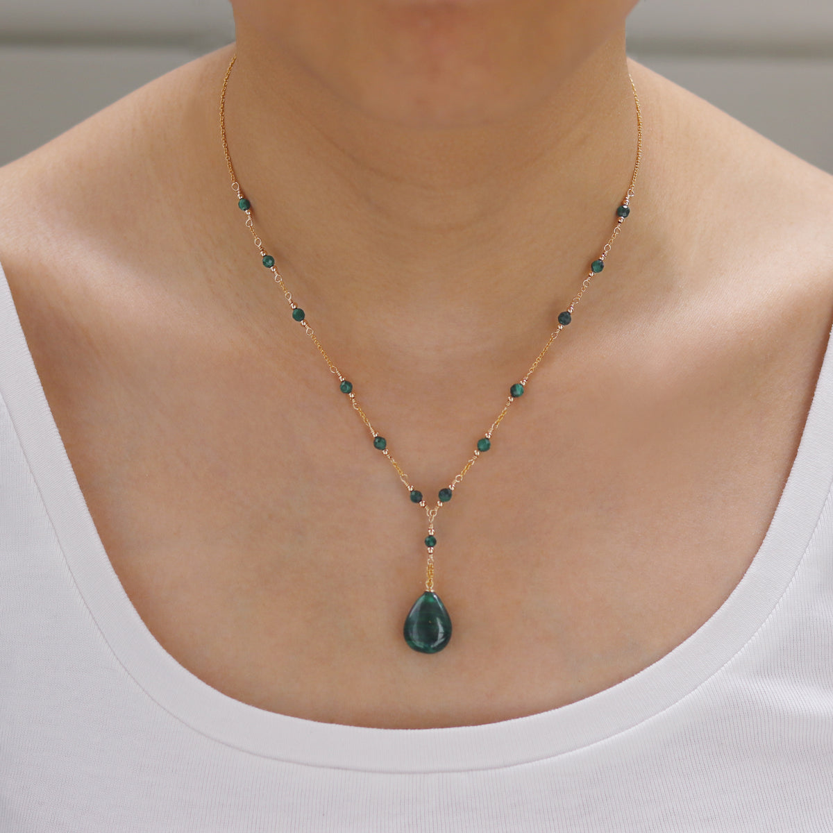 Malachite Gold Y Necklace