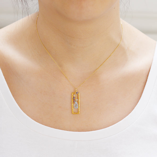 Hammered Rectangle & Cluster Pendant Necklace