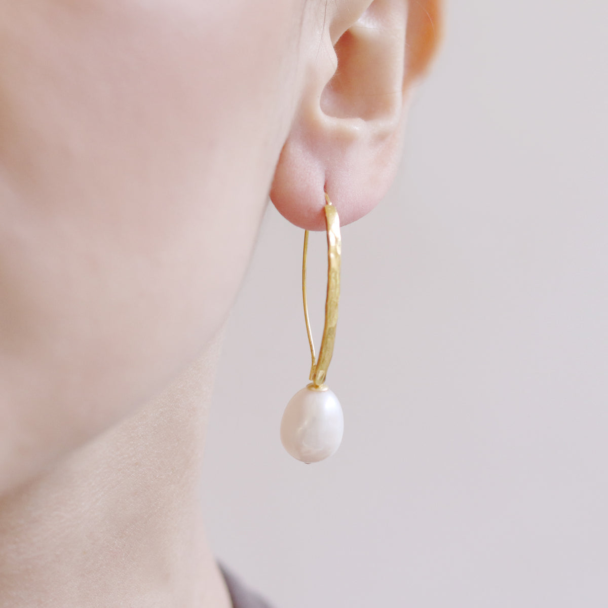 White Pearl Long Vermeil Earrings