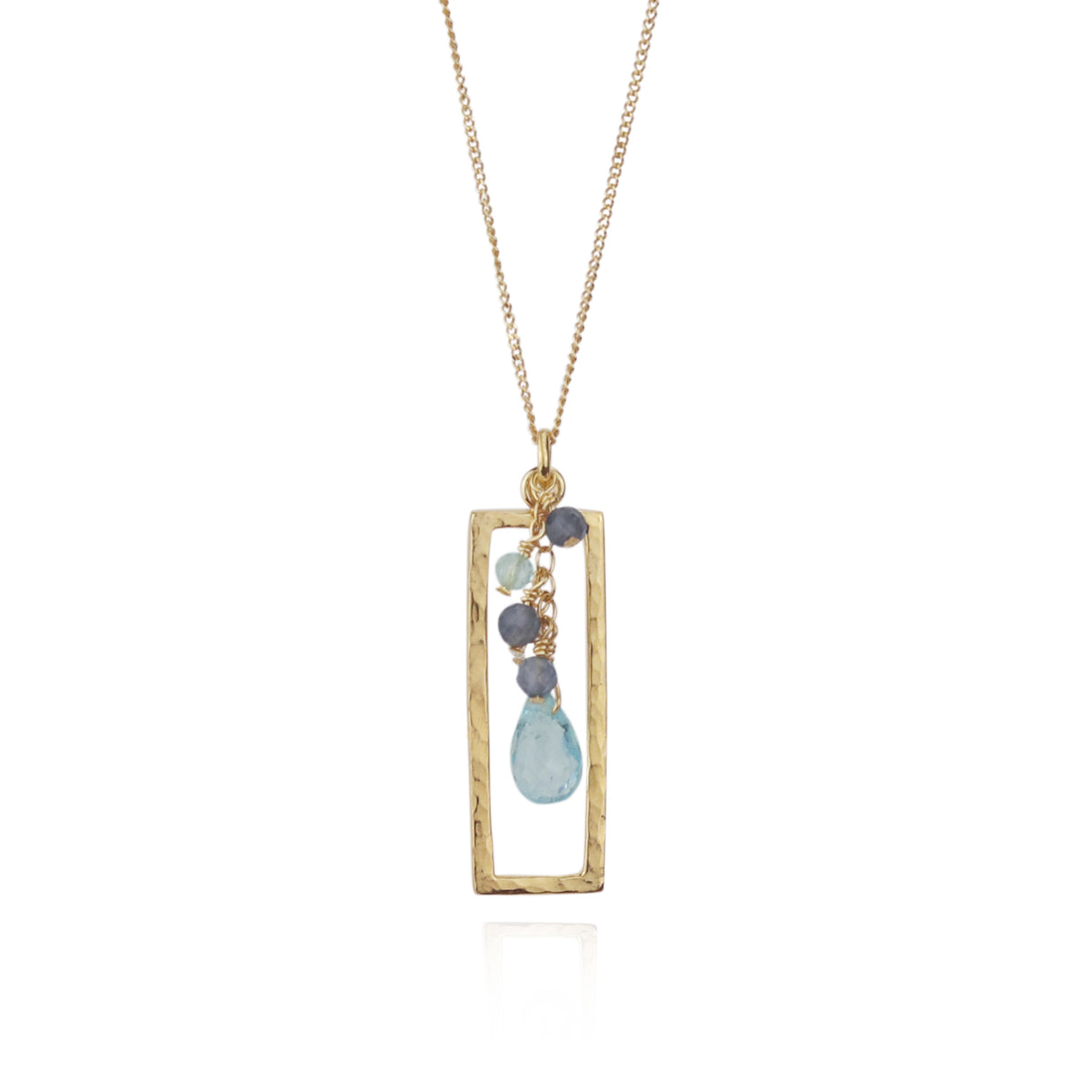 Hammered Rectangle & Cluster Pendant Necklace