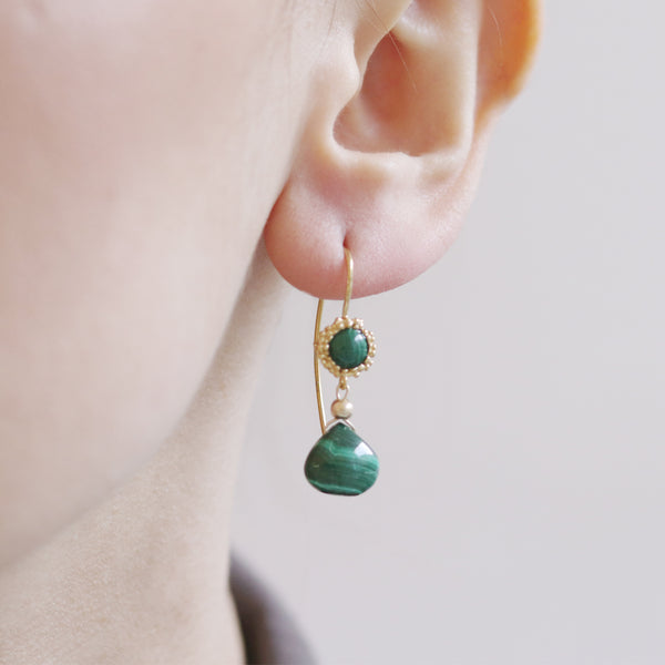 Long Fish Hook Malachite Earrings