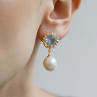 Pearl and Blue Topaz Earrings