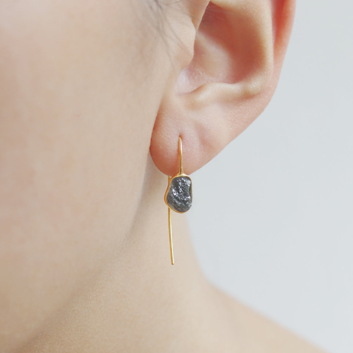 Rough Diamond Fish Hook Earrings