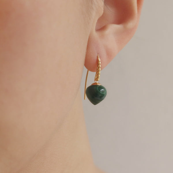 Textured Fish Hook Malachite Earrings