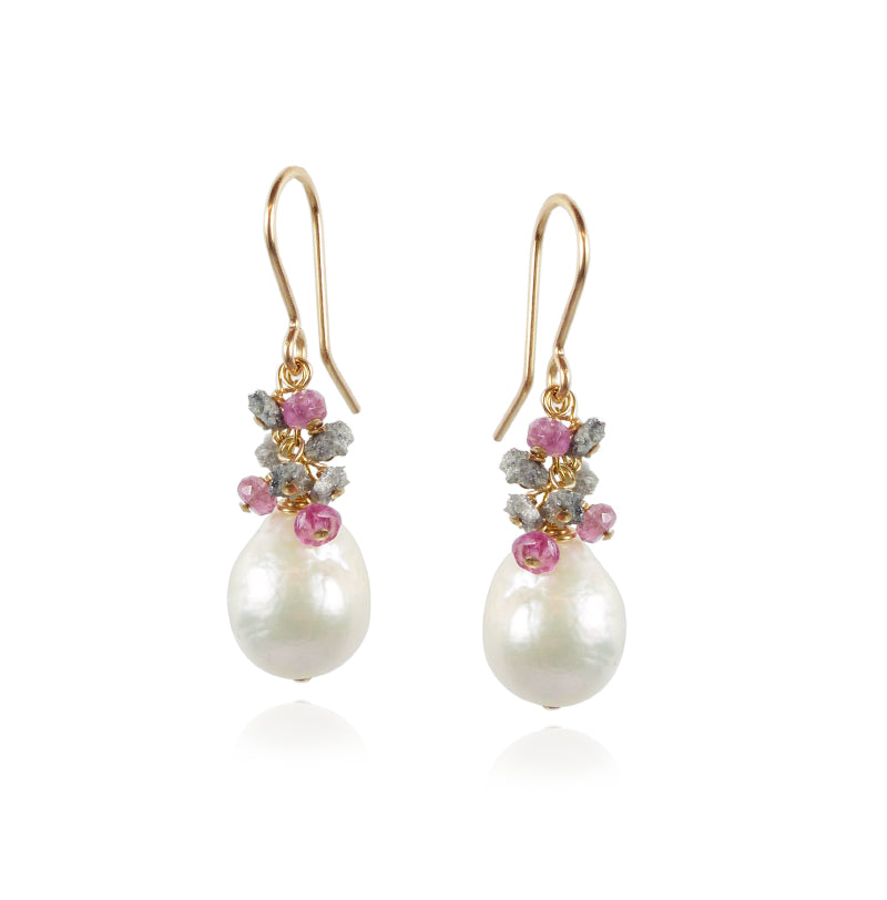 Baroque Pearl & Rough Diamond Earrings