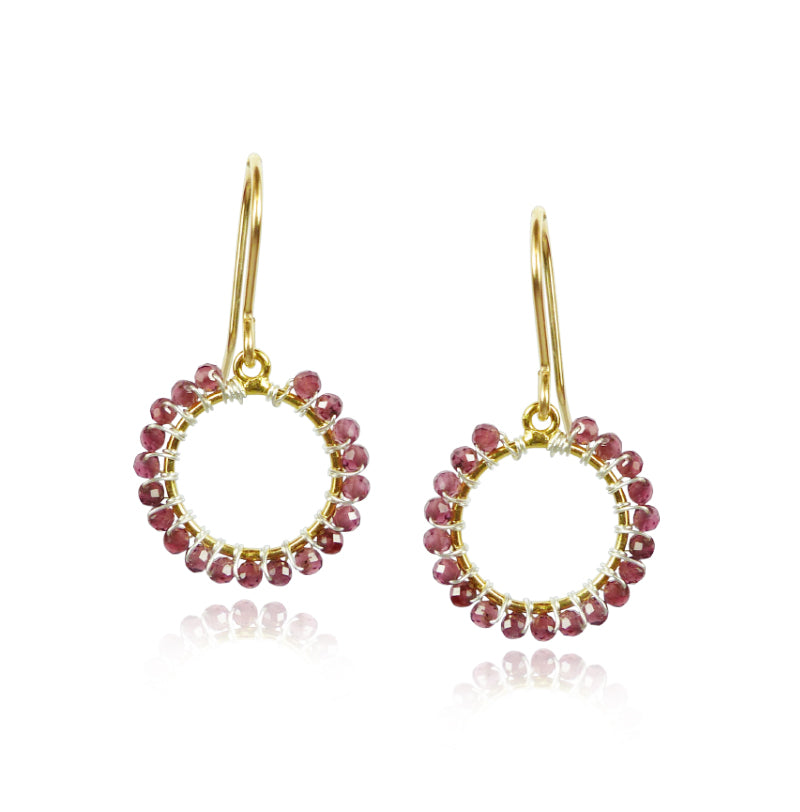 Gold Garnet Hoop Earrings