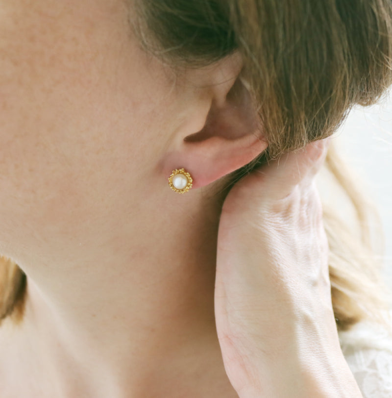 White Pearl Stud Earrings