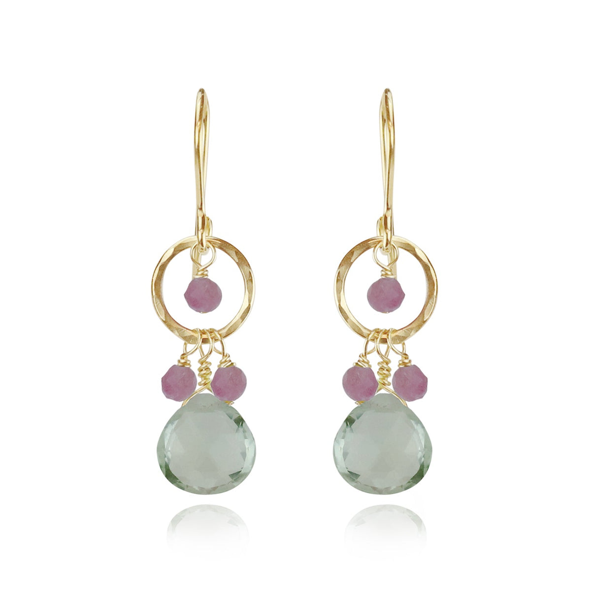 Hammered Circle & Gem Drop Earrings