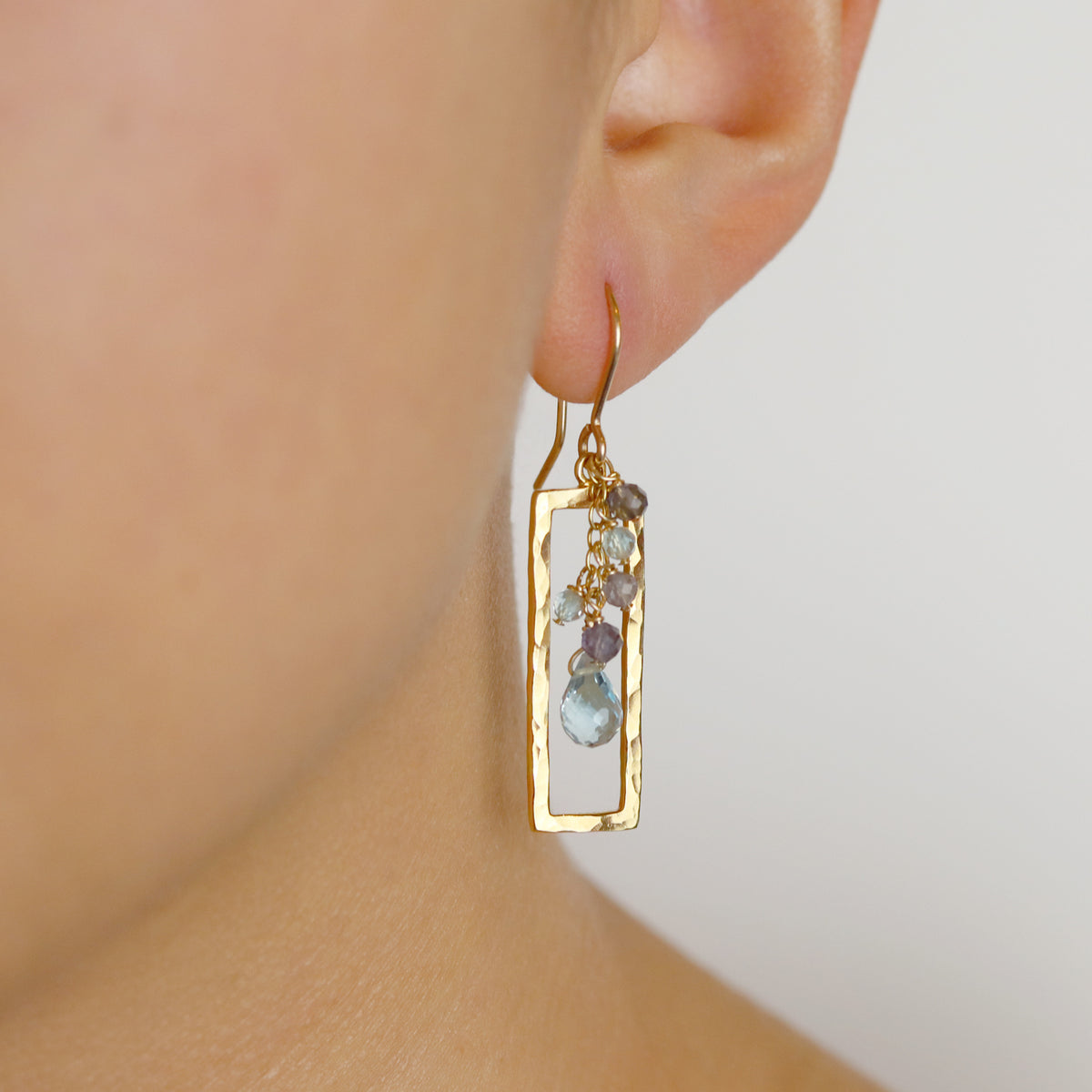 Hammered Rectangle & Cluster Earrings