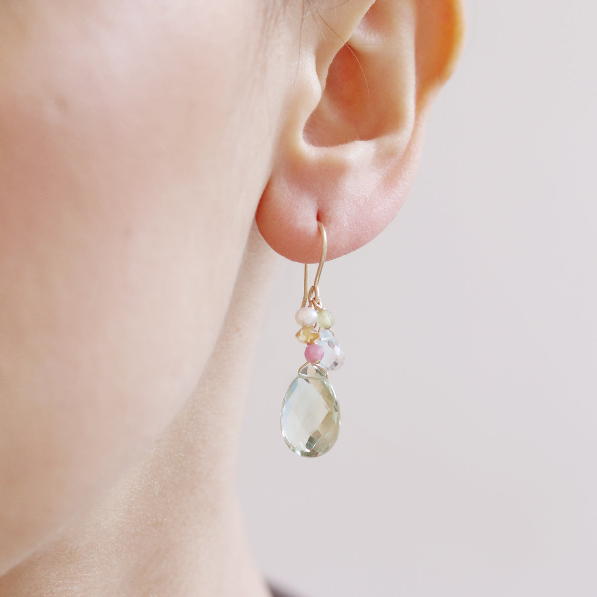 Green Amethyst Pear Shaped Cluster Earrings