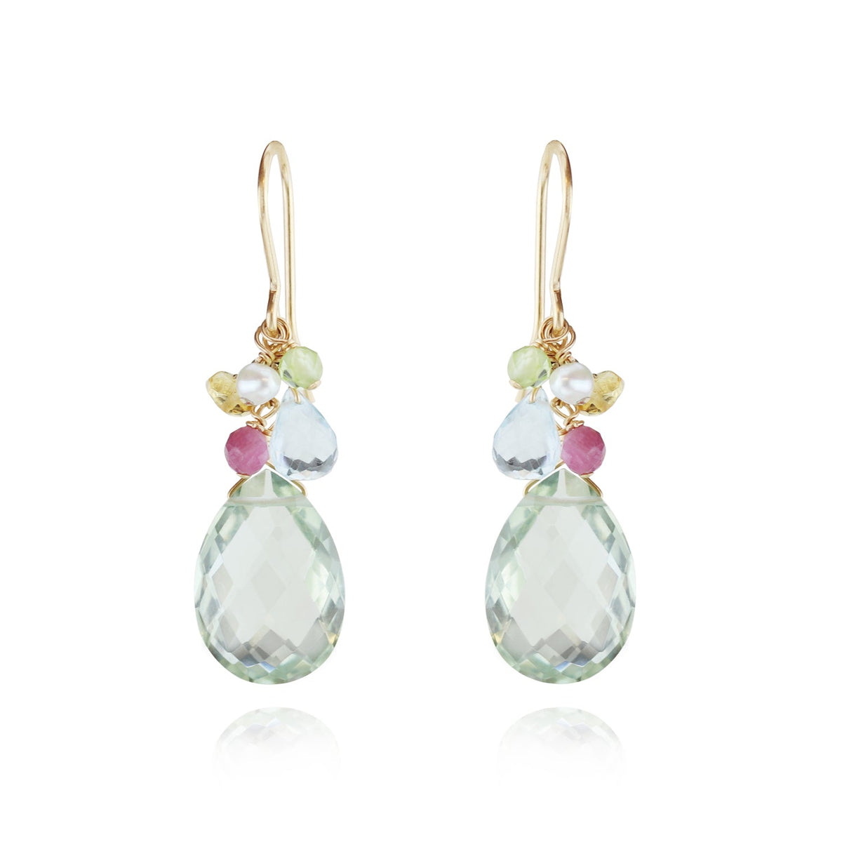 Green Amethyst Pear Shaped Cluster Earrings