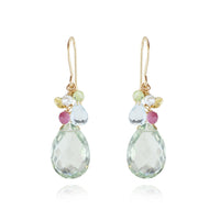 Green Amethyst Pear Shaped Cluster Earrings