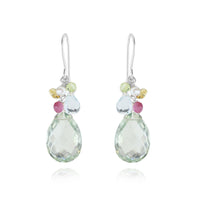 Green Amethyst Pear Shaped Cluster Earrings