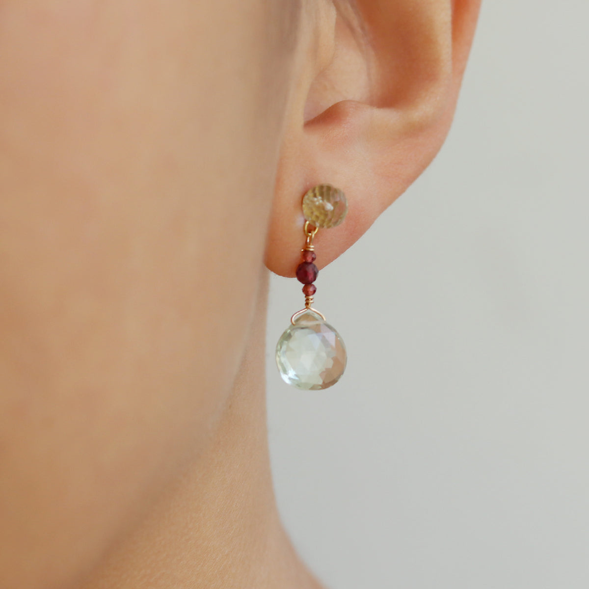 Green Amethyst & Garnet Earrings