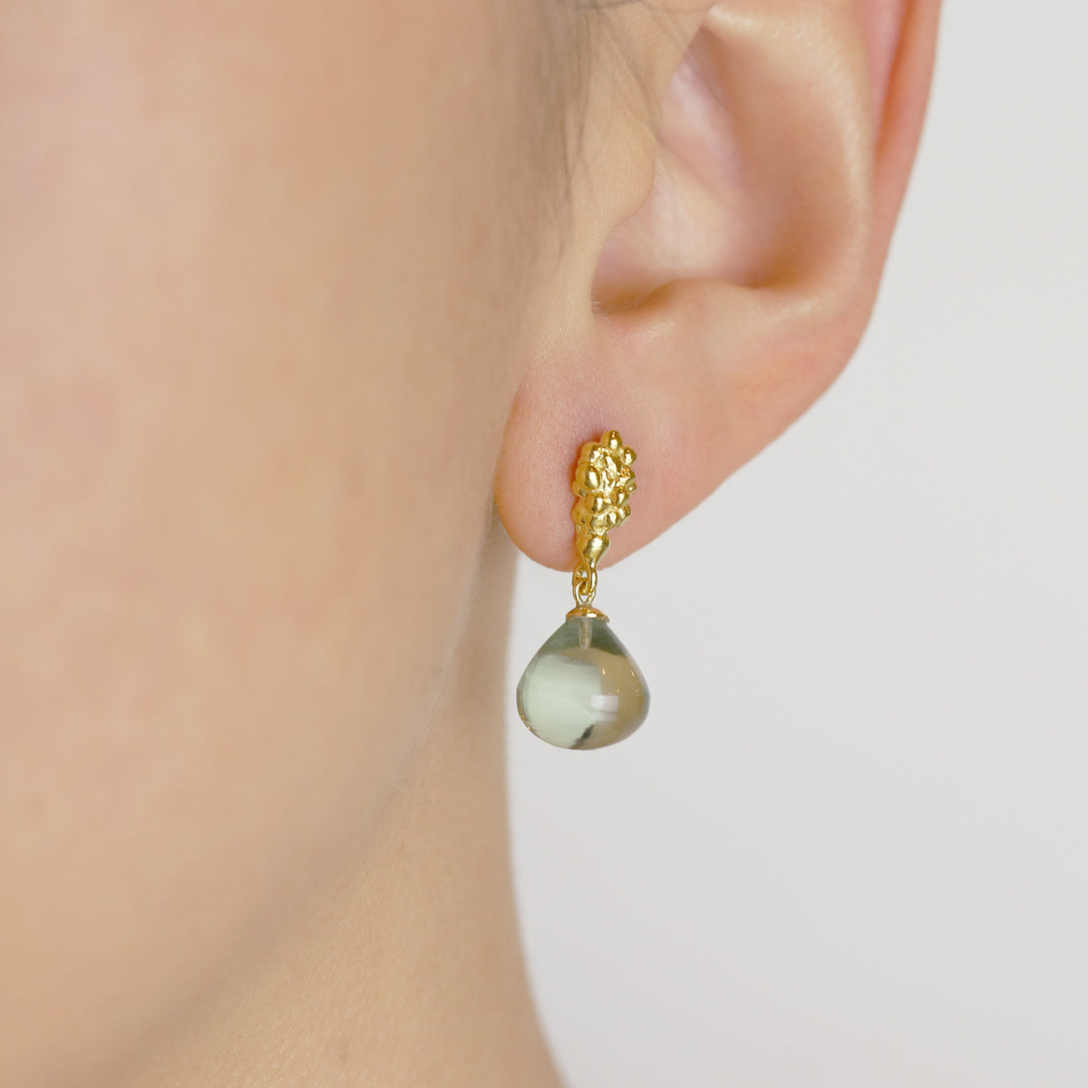 Textured Green Amethyst Drop Earrings