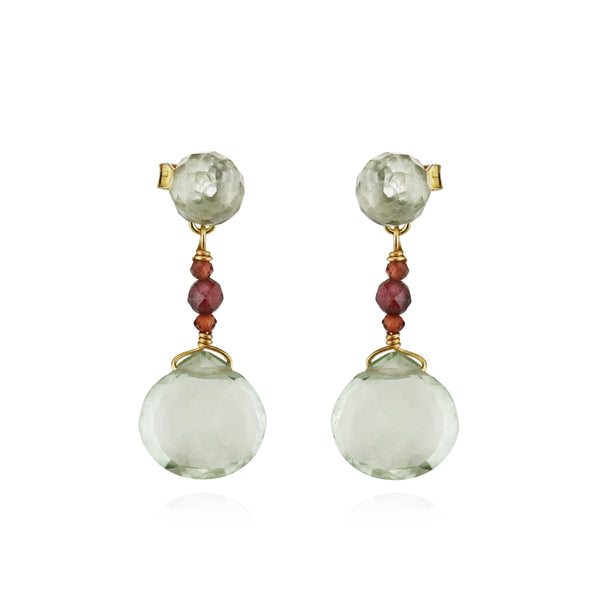 Green Amethyst & Garnet Earrings