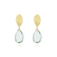 Green Drop Earrings with Gold Hammered Top