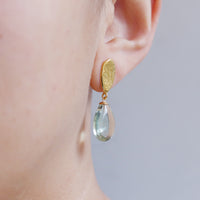 Green Drop Earrings with Gold Hammered Top