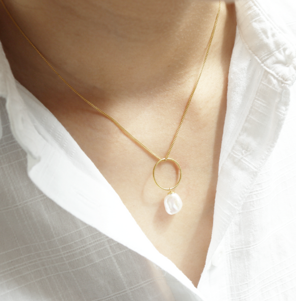 Vermeil Pearl Hoop Pendant