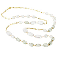 Pearl & Green Amethyst Long Necklace