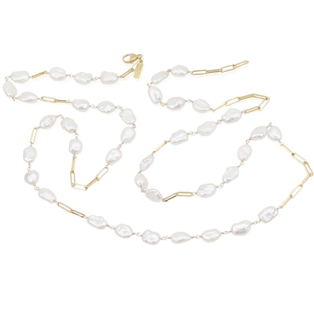 Pearl & Paperclip Chain Long Necklace
