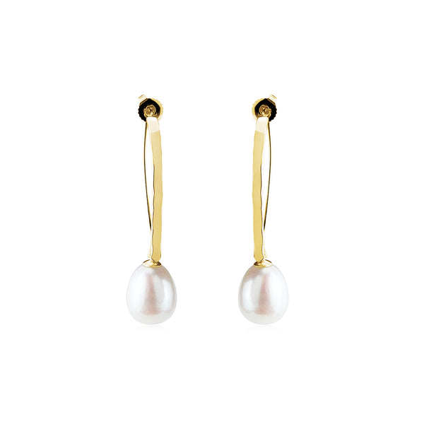 White Pearl Long Vermeil Earrings