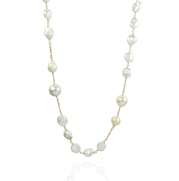 Long Baroque and Keshi Pearl Necklace