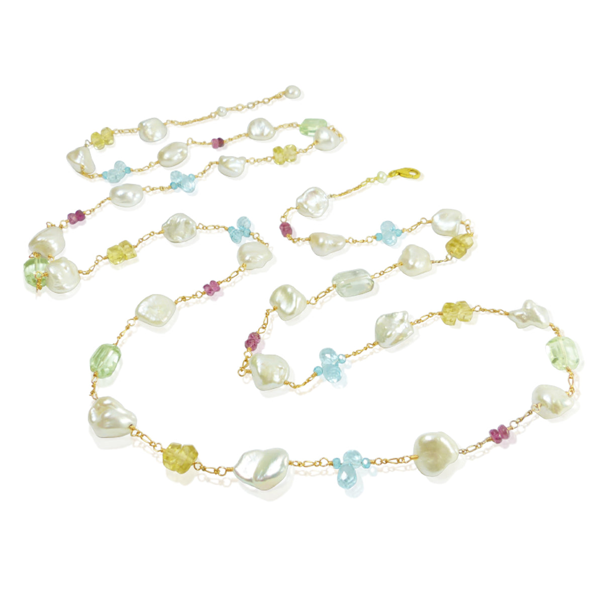 Pearl And Multi Gems Long Necklace