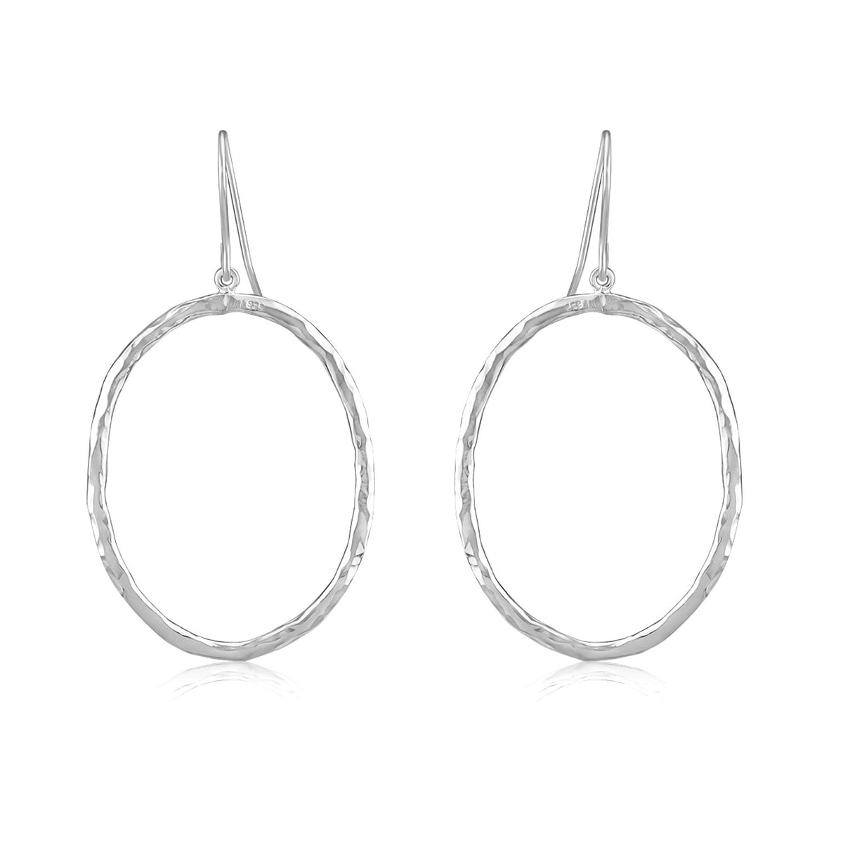 Large Hammered Oval Drop Earrings