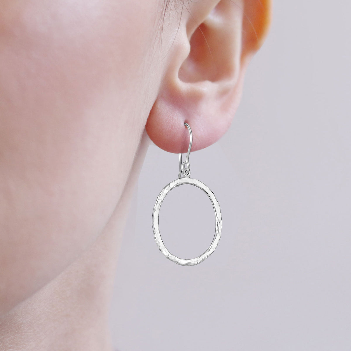 Medium Hammered Oval Drop Earrings