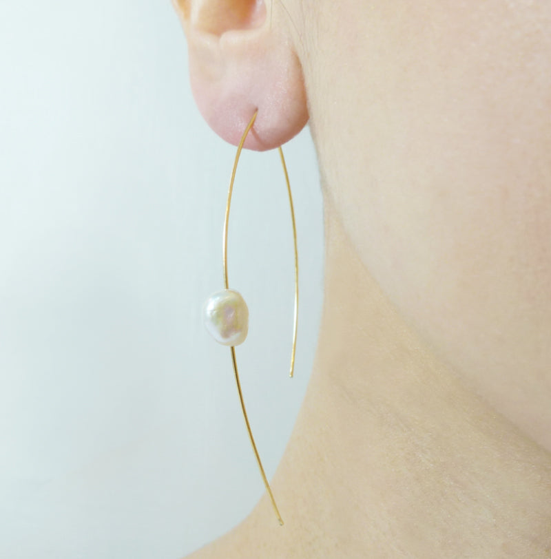 One Pearl Fish Hook Earrings