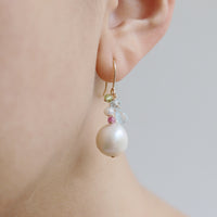 Pearl Drop Gem Cluster Earrings