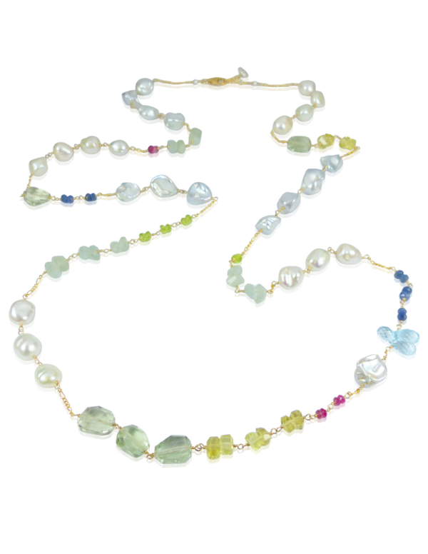 Pearl and Gem Long Necklace