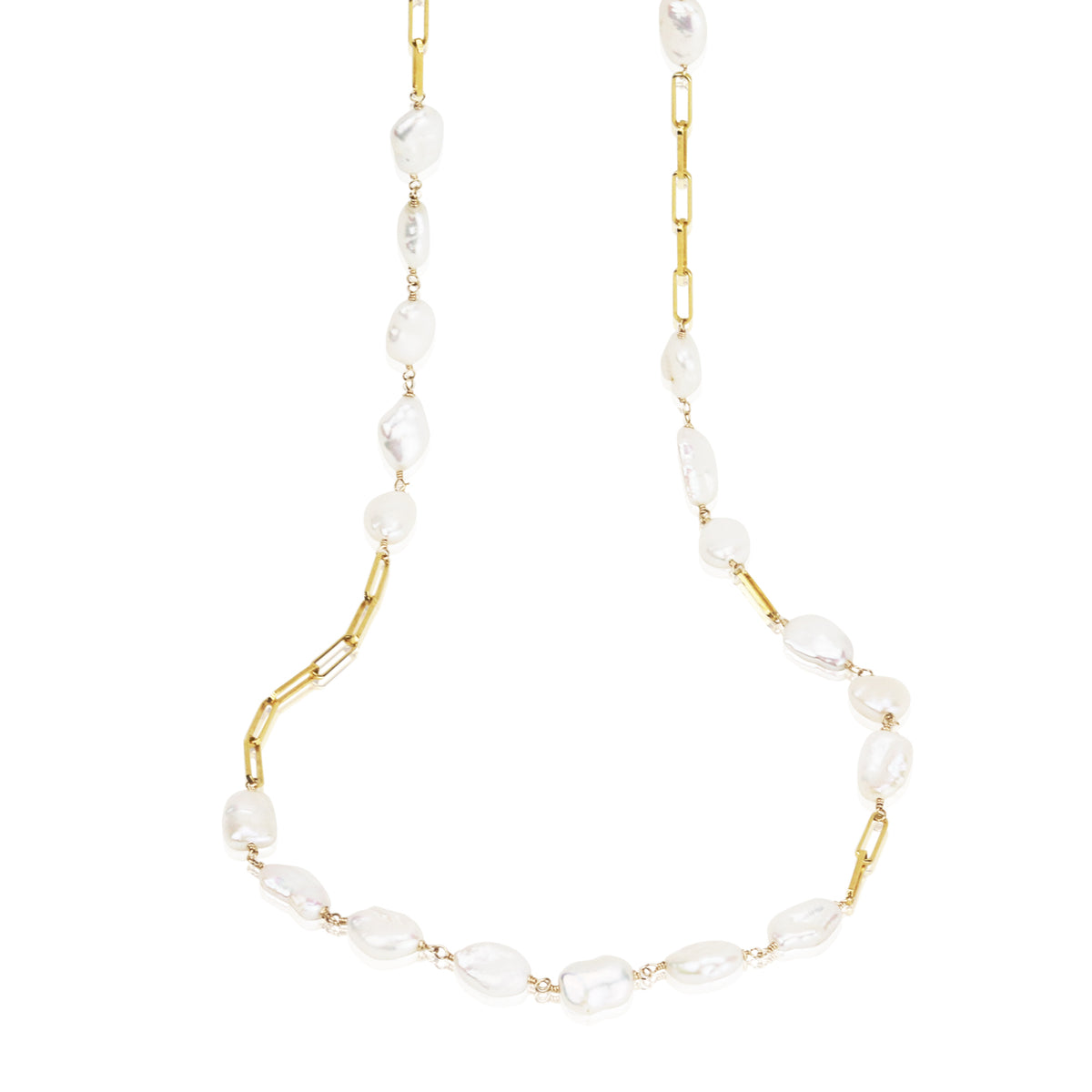 Pearl & Paperclip Chain Long Necklace